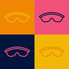 Pop art line Safety goggle glasses icon isolated on color background. Vector