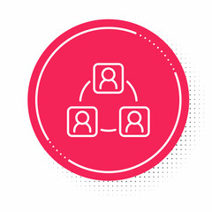 Obraz premium White line Meeting icon isolated on white background. Business team meeting, discussion concept, analysis, content strategy. Presentation conference. Red circle button. Vector