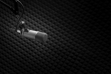 Background with a professional microphone and copy space
