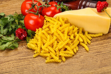 Raw Italian pasta Fusilli for cooking