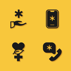 Set Cross hospital medical, Emergency call 911, Ethnoscience and icon with long shadow. Vector