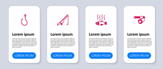 Set Fishing rod, Dead fish, and hook. Business infographic template. Vector