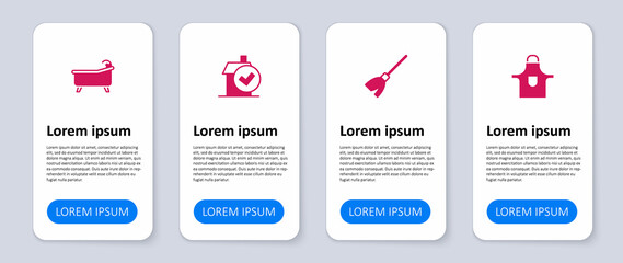 Set Kitchen apron, Handle broom, Home cleaning service and Bathtub. Business infographic template. Vector