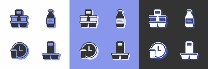 Set Coffee cup to go, Round the clock delivery and Bottle water icon. Vector