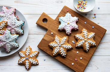 Gingerbread cookies on a wooden board