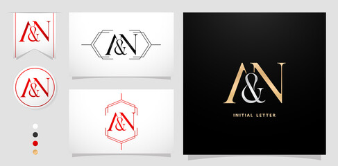 AN or NA initial letter and graphic name, AN Monogram, for Wedding couple monogram, logo company and business cards, with black white color, gold and silver , gradient purple color isolated background