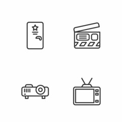 Set line Retro tv, Movie, film, media projector, Backstage and clapper icon. Vector