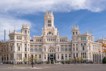Palace of Cibeles. Madrid. Spain. Monumental building inaugurated in 1909, currently the seat of the city council. - obrazy, fototapety, plakaty