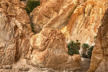 View of the mountain oasis of Shebika, in the middle of the Sahara Desert, Tunisia