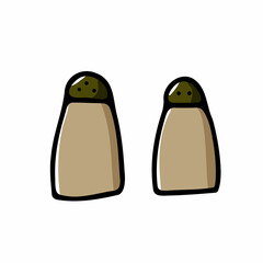 Doodle hand-drawn salt and pepper. Color shakers isolated on white background. Cozy kitchen utensils, cute kitchenware, home dishes, container. Spices, cooking, food ingredients symbol. Vector sign