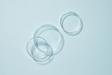 petri dishes on blue background 