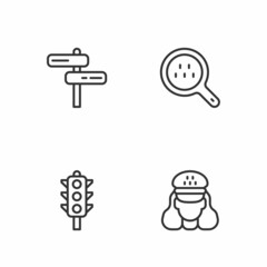 Set line Taxi driver, Traffic light, Road traffic sign and Search taxi icon. Vector