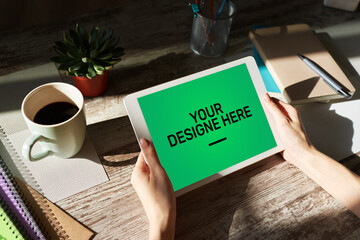 Laptop, Notebook, Computers, tablet pc Mockup screen with green chroma key background and text Your...