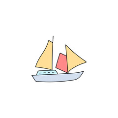 Boat, sail icon. schooner ship symbol in color icon, isolated on white background 
