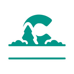 Letter c and natural landscape, nature monogram design isolated on white background.