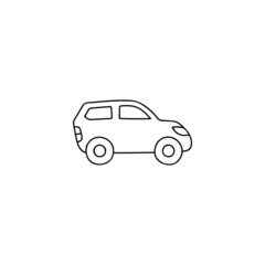 Eco transport icon, eco green car symbol in flat black line style, isolated on white 