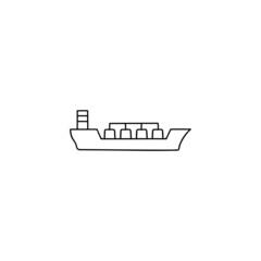 Gas, oil tanker ship icon in flat black line style, isolated on white 