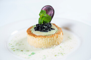 Tres Leches cake on the plate. Cake three types of milk