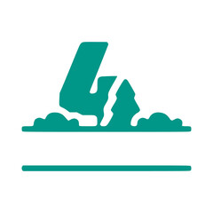 Number 4 and natural landscape, nature monogram design isolated on white background.