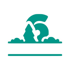 Number 6 and natural landscape, nature monogram design isolated on white background.