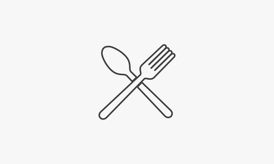 line icon cross fork and spoon isolated on white background.