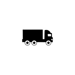 cargo, haulage, shipping truck icon in solid black flat shape glyph icon, isolated on white background 