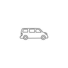 mini Camper car icon, camper van symbol in flat black line style, isolated on white background