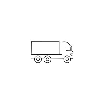 cargo, haulage, shipping truck icon in flat black line style, isolated on white background