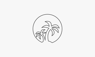 circle line icon palm tree or coconut tree isolated on white background.