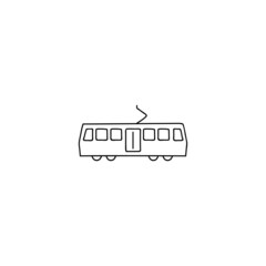 train icon. tram, tramway transportation symbol in flat black line style, isolated on white background