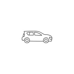 hatchback car icon in flat black line style, isolated on white background