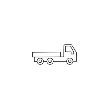 Flatbed, flatbedlorry truck icon in flat black line style, isolated on white background 