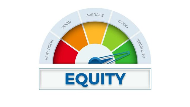 Excellent equity on meter. Speedometer which measures the level of equity. Animated illustration with chroma key