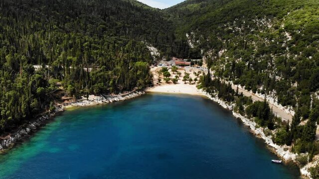 Beautiful Paradise Of Foki Beach In The Ionian Islands Greece - aerial shot