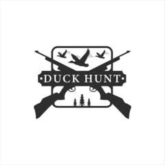 duck hunt with rifle logo vintage vector illustration template icon graphic design