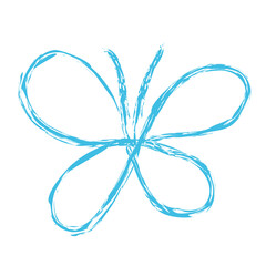 Vector illustration of a blue butterfly in hand drawn style with chalk effect on a white background.