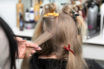 Examination of the client's hair in order to carry out the hair procedure