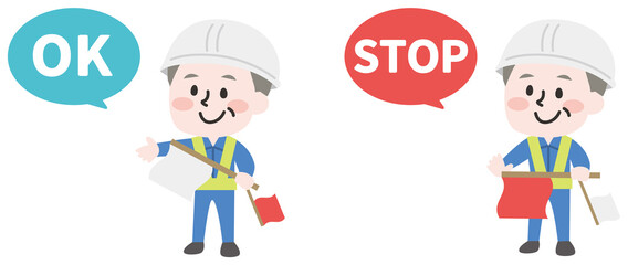 交通誘導員のシニア男性 