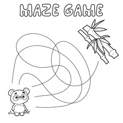 Maze puzzle game for children. Outline maze or labyrinth. Find path game with panda.