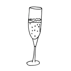 A glass of champagne.Hand-painted illustration.Doodle illustration.