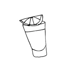 Tequila with lemon.Celebration doodle.Hand-painted illustration.Doodle hand-drawn illustration.