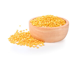 Heap of Peeled split mung bean isolated on white background.