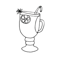 Μulled wine.Celebration doodle.Hand-painted illustration.Doodle hand-drawn illustration.