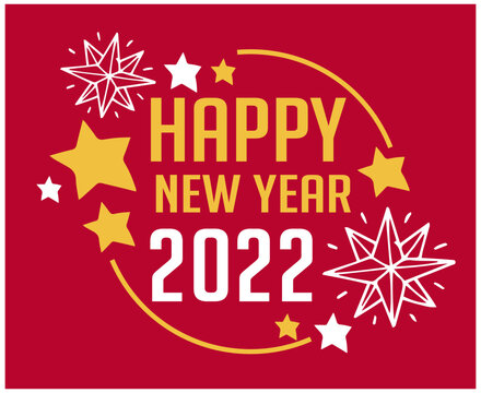 2022 Happy New Year Vector Abstract Holiday Illustration Yellow And White With Red Background