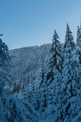 Lysa hora hill in winter Moravskoslezske Beskydy mountains in Czech republic