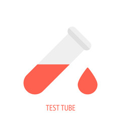 Test tube with drop. Vector flat icon. Symbols of scientific research and education. Pictogram for user interface. Isolated white background