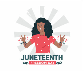 Juneteenth. illustration of a woman breaking a chain in her hand