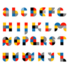 Trendy font in retro Bauhaus design style. Artistic geometric printing type. Stylized alphabet