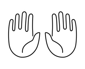 Fototapeta premium Opened palm with a pill. Medical icon. Line drawing. Vector illustration.