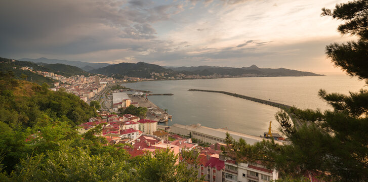 Giresun city at sunset. Black Sea coast in northern Turkey